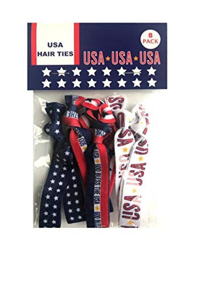Sportigift 8 Piece Red White And Blue Patriotic Hair Elastic Set Hair Accessories Usa Hair Ties Gift, American Flag Accessory, Stars & Stripes, 4Th Of July Independence Day Land Of The Free Made In Usa  - Image 4