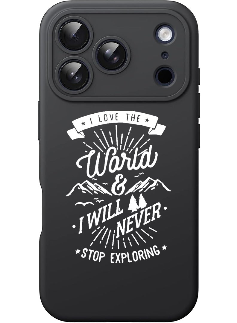 Theodor Protective Slim Fit Case Liquid Silicone Cover with Full Body Protection Anti-Scratch Shockproof Case For Apple iPhone 17 Pro Max (Black) I love the world - White - Image 1