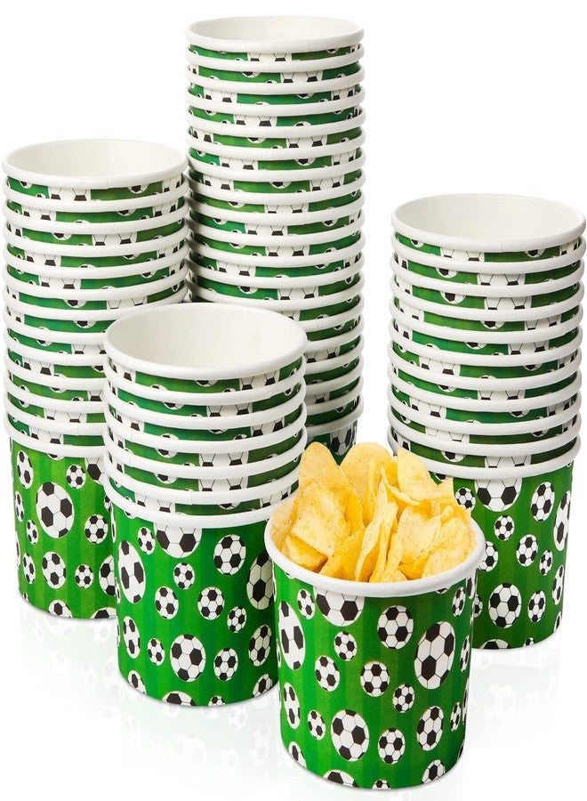 Potchen 50 Pcs 9 oz Sport Party Paper Snack Ice Cream Cups Disposable Dessert Bowls Snack Cups Paper Soup Cup Disposable Paper Bowls Disposable Plates for Hot or Cold Food Party Supplies(Soccer) - Image 1