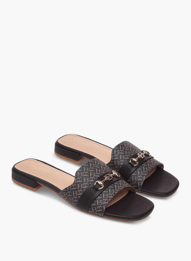 Flora Bella By Shoexpress Women's Textured Slip-On Sandals with Metal Accent  - Image 1