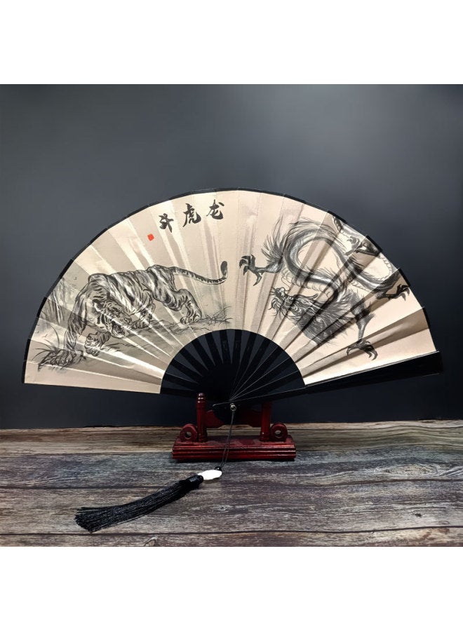 Chinese Style 8 Inch Plastic Fan With Tassel Pendant Antique Domineering Folding Fan Men's Hanfu Dance Silk Cloth Fan Wholesale-Specification:8inch Animal Fan-Colour:8inch Tassel Folding Fan-12 - Image 1
