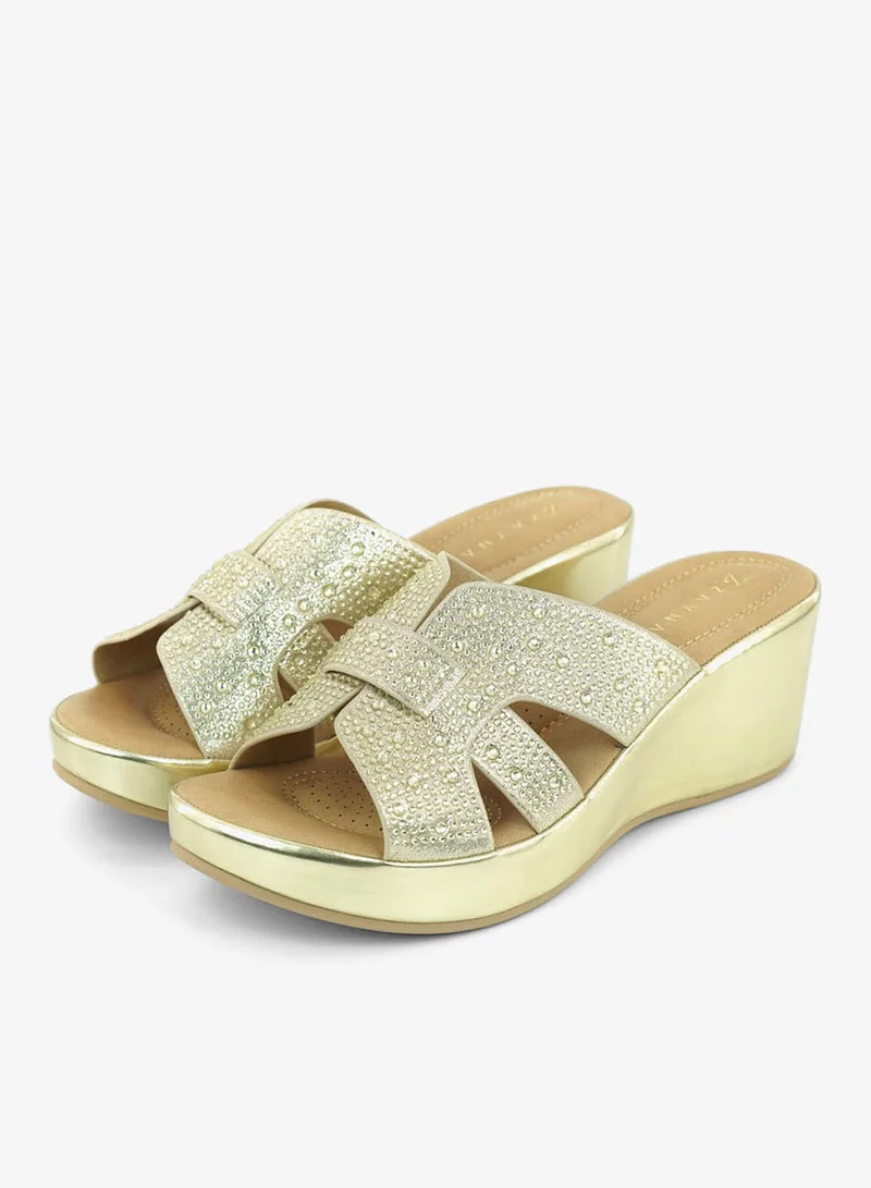 ZAYNA 221-324 Zayna Ladies Classic Wedge Slides 3F8730-316 Gold