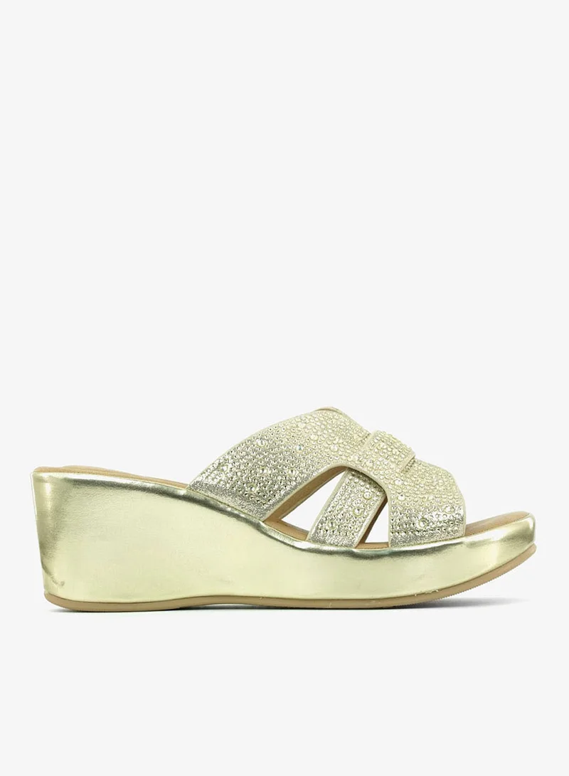 Zayna Gold 221-324 Zayna Ladies Classic Wedge Slides 3F8730-316 Gold for Women | Best Price UAE