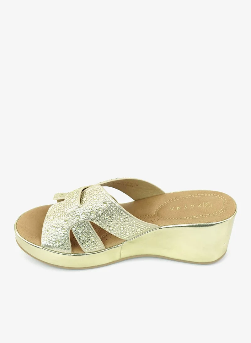 Zayna Gold 221-324 Zayna Ladies Classic Wedge Slides 3F8730-316 Gold for Women | Best Price UAE