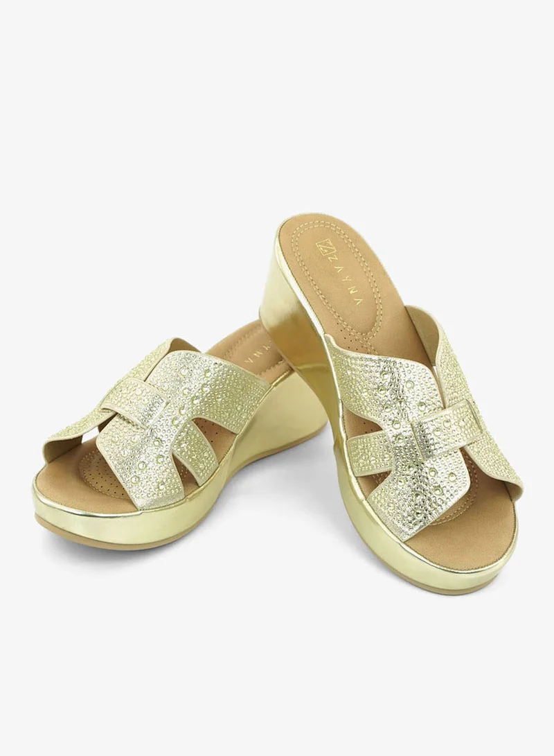 ZAYNA 221-324 Zayna Ladies Classic Wedge Slides 3F8730-316 Gold