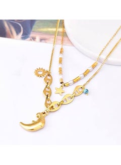 Stainless Steel Gold Necklace with Moon and Stars Pendant