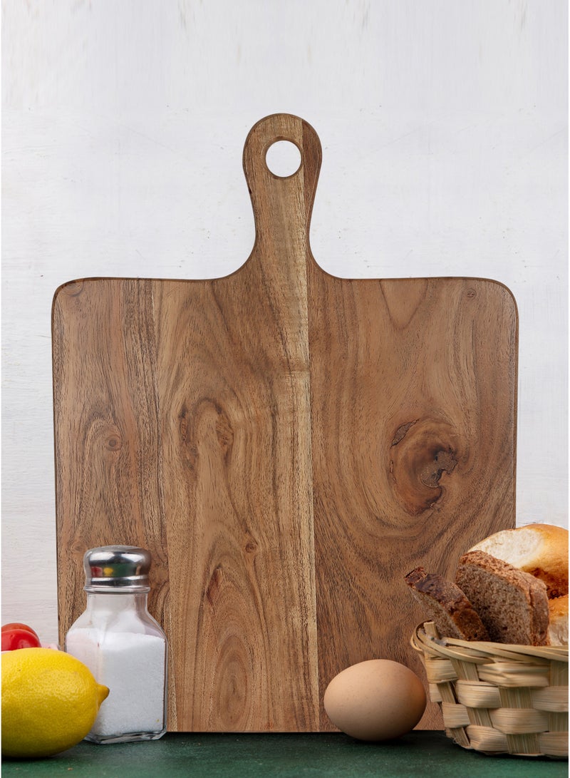 AURIO Premium Acacia Wood Chopping Board – 32x42x3 cm – Rectangular Cutting Board with 4" Handle – Large Wooden Charcuterie Board, Cheese Board, Butcher Block for Kitchen & Serving - Image 1