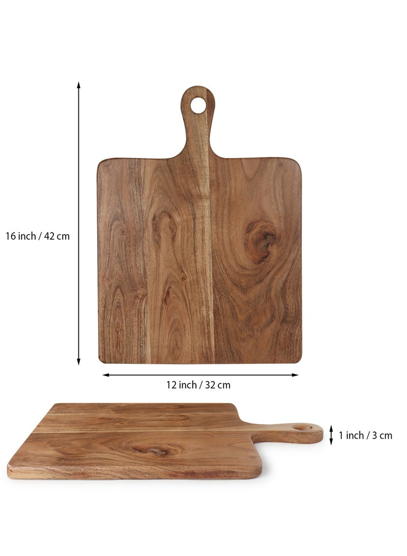 AURIO Premium Acacia Wood Chopping Board – 32x42x3 cm – Rectangular Cutting Board with 4" Handle – Large Wooden Charcuterie Board, Cheese Board, Butcher Block for Kitchen & Serving - Image 3
