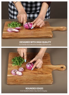 REZLAN UAE Premium Acacia Wood Chopping Board – 30.5x41x1.8cm – Rectangular Cutting Board with 4" Handle – Large Wooden Charcuterie Board, Cheese Board, Butcher Block for Kitchen & Serving  - Image 5
