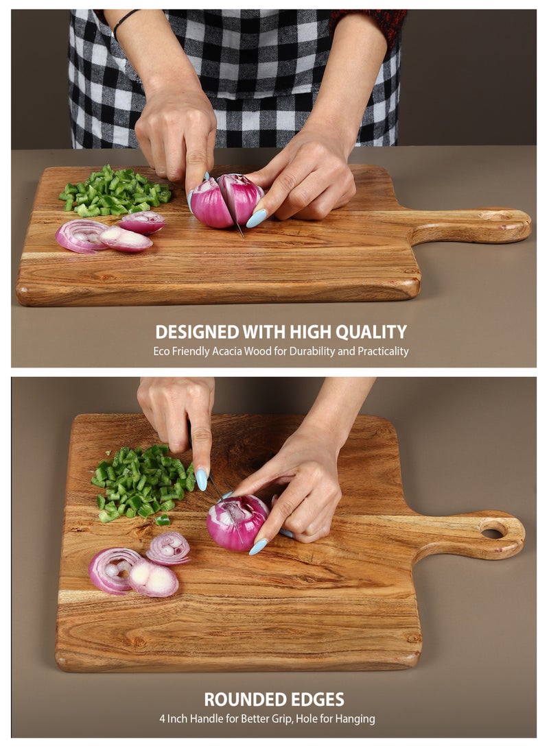 AURIO Premium Acacia Wood Chopping Board – 32x42x3 cm – Rectangular Cutting Board with 4" Handle – Large Wooden Charcuterie Board, Cheese Board, Butcher Block for Kitchen & Serving - Image 5