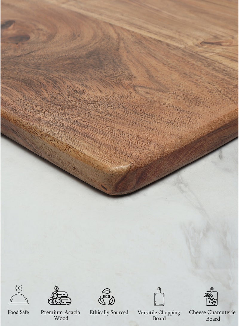AURIO Premium Acacia Wood Chopping Board – 32x42x3 cm – Rectangular Cutting Board with 4" Handle – Large Wooden Charcuterie Board, Cheese Board, Butcher Block for Kitchen & Serving - Image 4