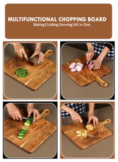REZLAN UAE Premium Acacia Wood Chopping Board – 30.5x41x1.8cm – Rectangular Cutting Board with 4" Handle – Large Wooden Charcuterie Board, Cheese Board, Butcher Block for Kitchen & Serving  - Image 2