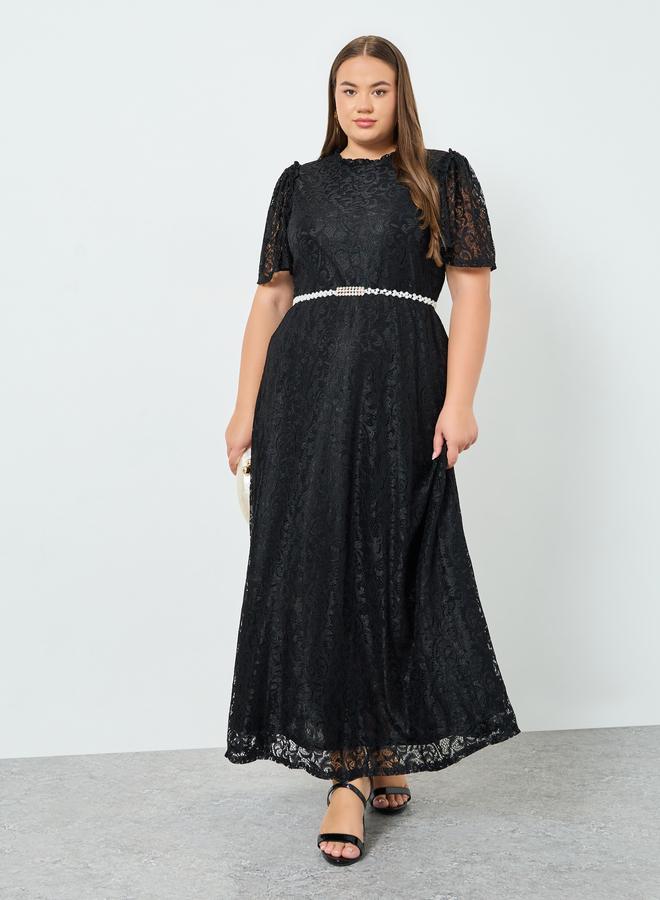 Styli Plus Size Black Embellished Lace Maxi Dress - Image 1