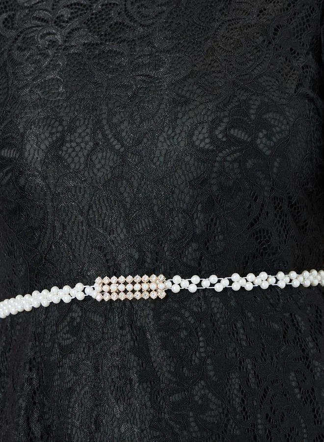 Styli  Plus Size Black Embellished Lace Maxi Dress for Women | Best Price UAE