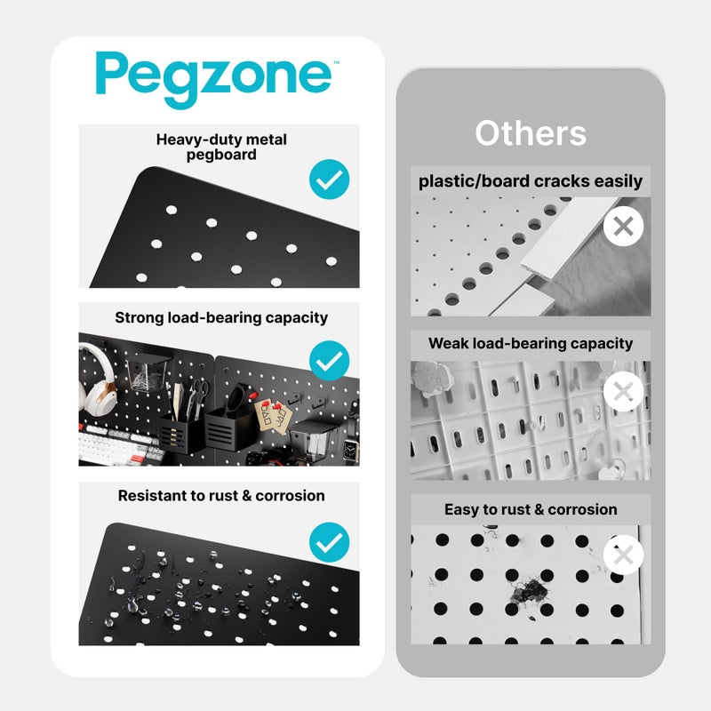 PEGZONE Pegboard Wall Organizer Combination Kit,Overall 33.1"x25.4" Metal Office Pegboard with 21 Accessories, Wall Mounted Peg board Display Panels for Home, Gaming Room, Garage (4Pcs,Black) - Image 2