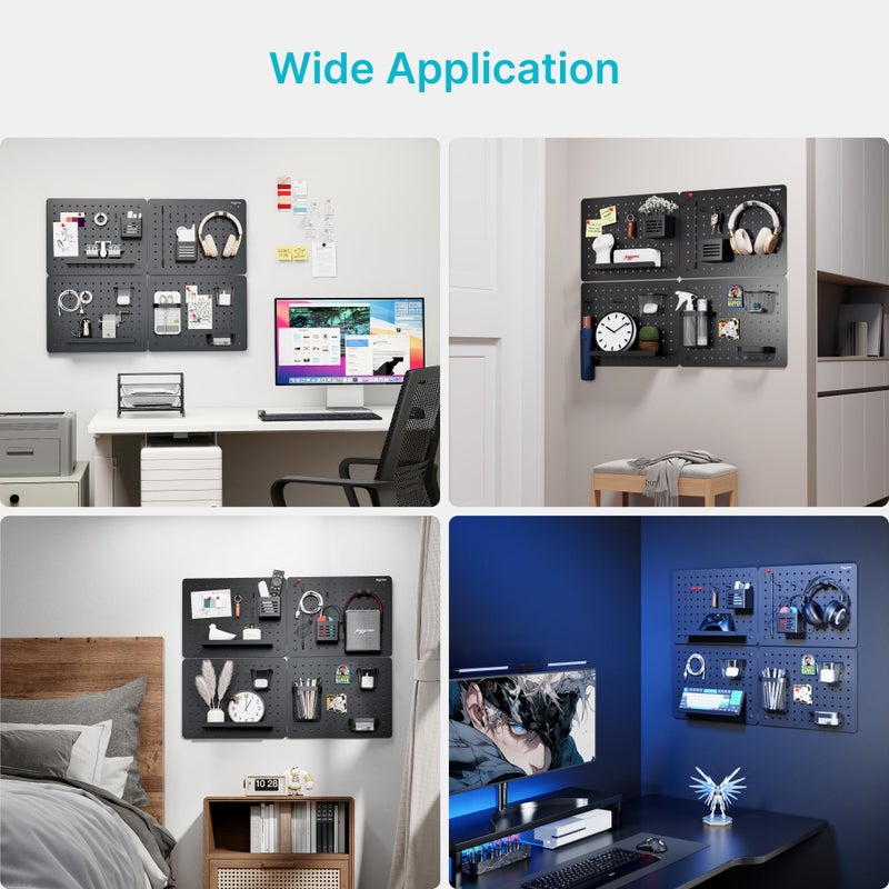 PEGZONE Pegboard Wall Organizer Combination Kit,Overall 33.1"x25.4" Metal Office Pegboard with 21 Accessories, Wall Mounted Peg board Display Panels for Home, Gaming Room, Garage (4Pcs,Black) - Image 5