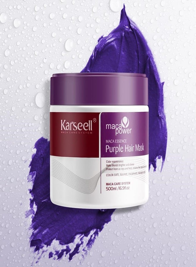 Karseell Maca Power Professional Purple Hair Mask Neutralizes Brass and Yellow Shades for Blonde Silver Grey Hair Highlights 16.9 Oz - 500 ml - Image 2