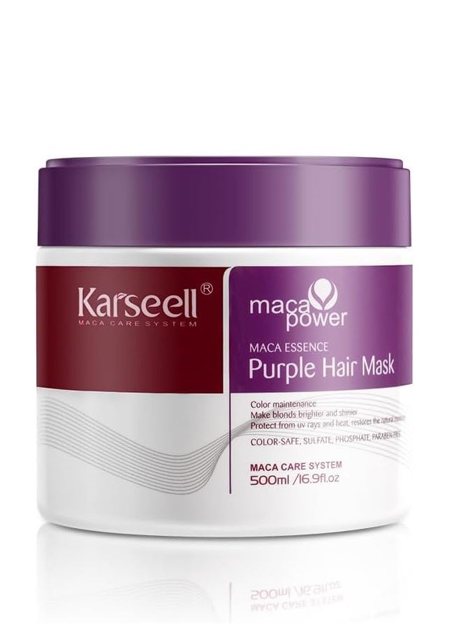 Karseell Maca Power Professional Purple Hair Mask Neutralizes Brass and Yellow Shades for Blonde Silver Grey Hair Highlights 16.9 Oz - 500 ml - Image 1