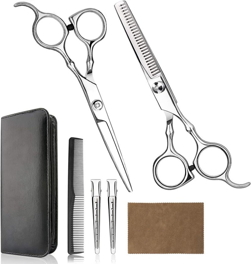 Himart Hair Cutting Scissors Professional Home Haircutting Barber/Salon Thinning Shears Kit with Comb and Case for Men/Women (Silver) - Image 1