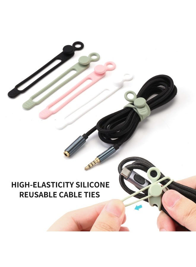16 Pcs Silicone Cable Ties, Reusable Cable Management Storage Box, Wire Ties, Multifunctional Elastic Rope Storage Bag, Used For Bundling And Fastening Cable Wires (Black, White, Pink, Green) - Image 5