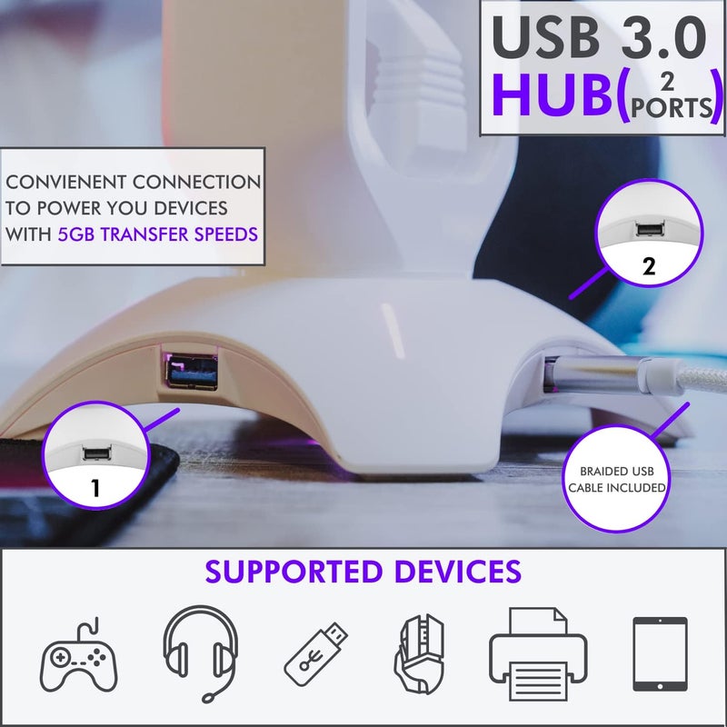 حامل سماعات الرأس RGB من - حامل سماعات الألعاب 3 في 1 للمكتب مع Bungee الفأرة وشاحن محور USB 3.0 بمنفذين - إكسسوارات الألعاب النهائية والهدية للاعب - حامل سماعات الرأس RGB - Image 5