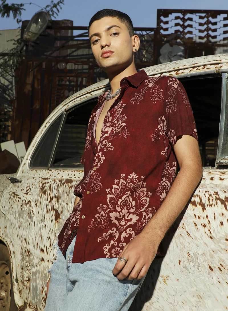 كامبوس سوترا Men's Brown Ethnic Motif Shirt