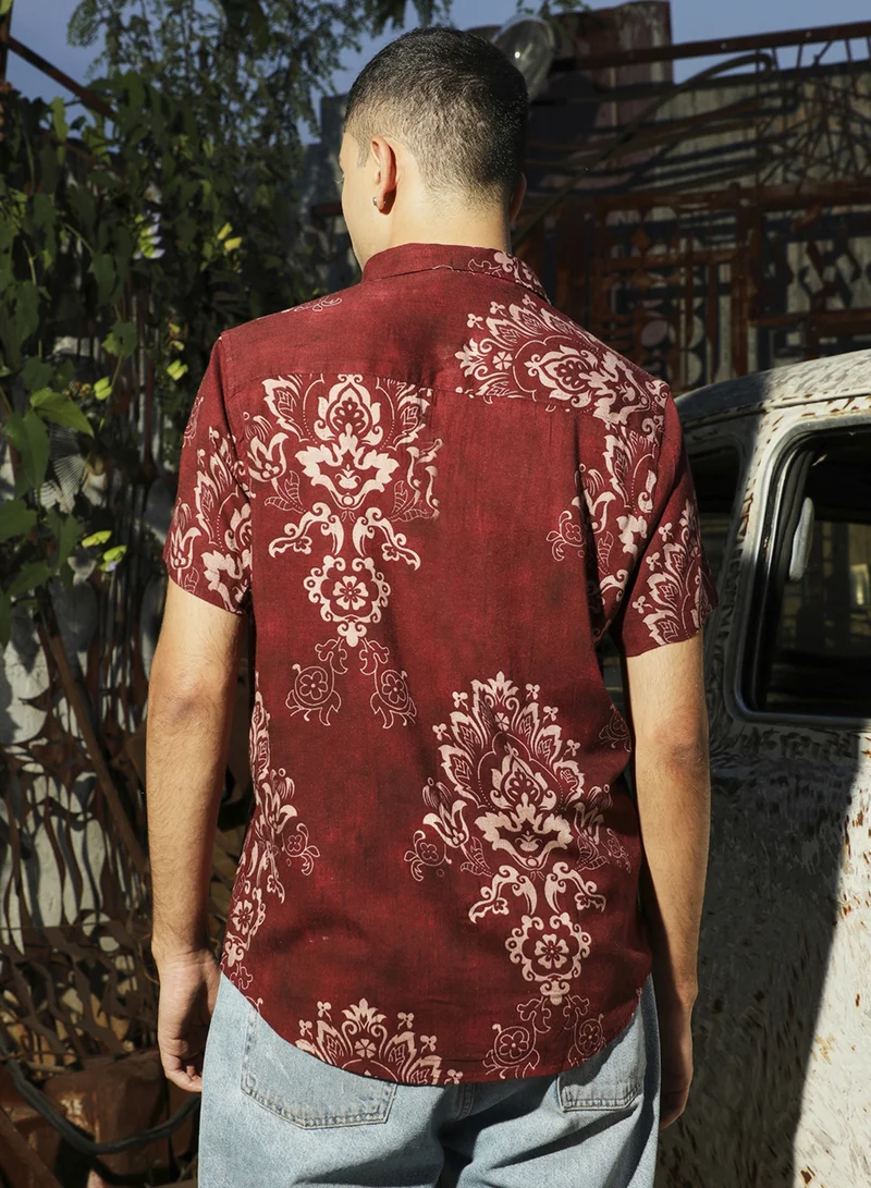 كامبوس سوترا Men's Brown Ethnic Motif Shirt