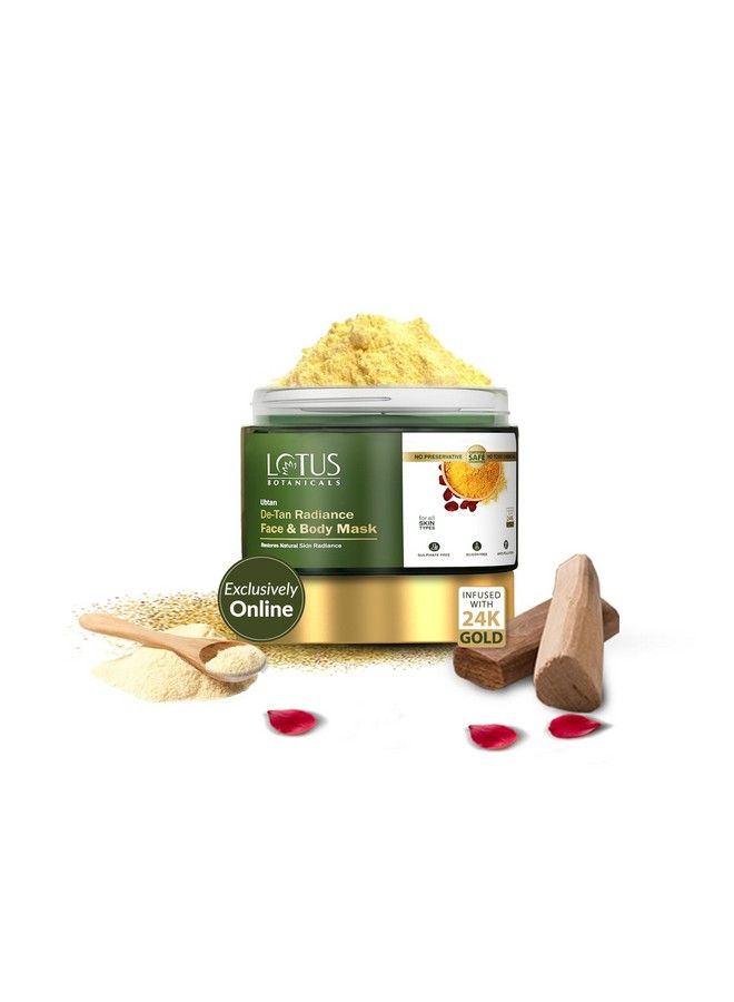 LOTUS BOTANICALS Ubtan Detan Radiance Face And Body Mask ; Infused With 24K Gold ; For Boosting Skin Radiance Reducing Skin Dullness & Antitanning ; No Silicon No Sulphates Noncomedogenic No Preservatives ; 140G  - Image 2