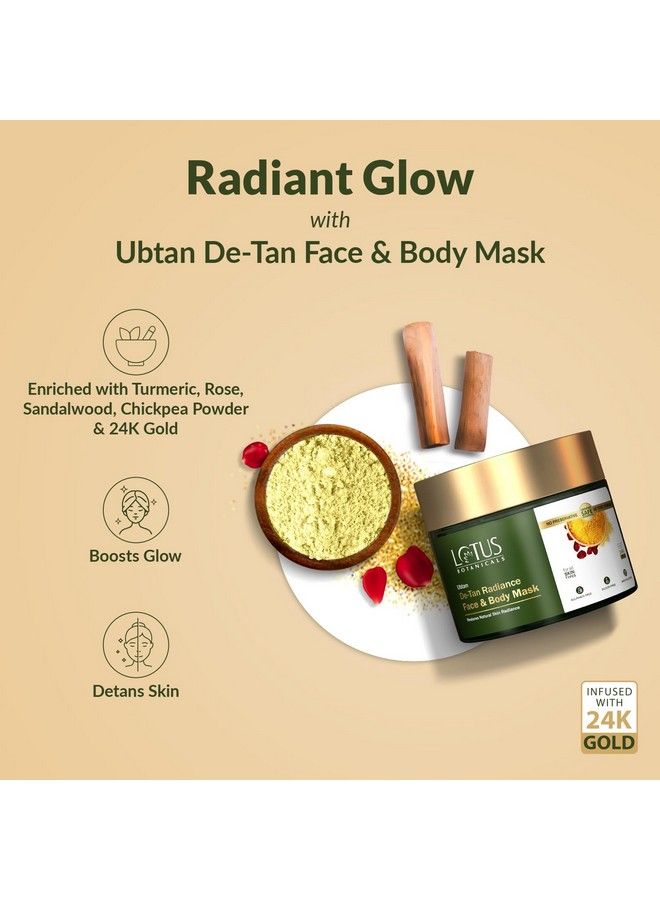 LOTUS BOTANICALS Ubtan Detan Radiance Face And Body Mask ; Infused With 24K Gold ; For Boosting Skin Radiance Reducing Skin Dullness & Antitanning ; No Silicon No Sulphates Noncomedogenic No Preservatives ; 140G  - Image 4