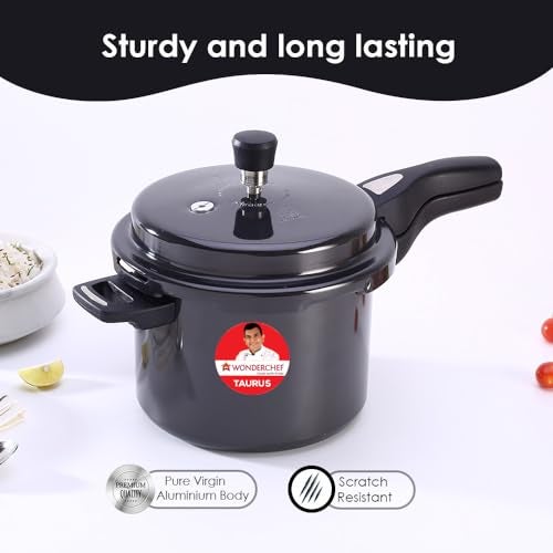 Wonderchef Taurus Hard Anodized Outer Lid Pressure cooker, 5 liter, Cool Touch Handles for Durability, Induction Friendly, Black, 5 year warranty, ISI Certified - Image 3