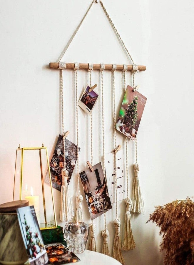 ecofynd Cotton Photo Display Wall Hanging Picture Organizer, Boho Aesthetic Home Decor with 10 Wooden Clips, Bohemian Frame for Bedroom Living Room Decorative Items (BH005) - Image 5