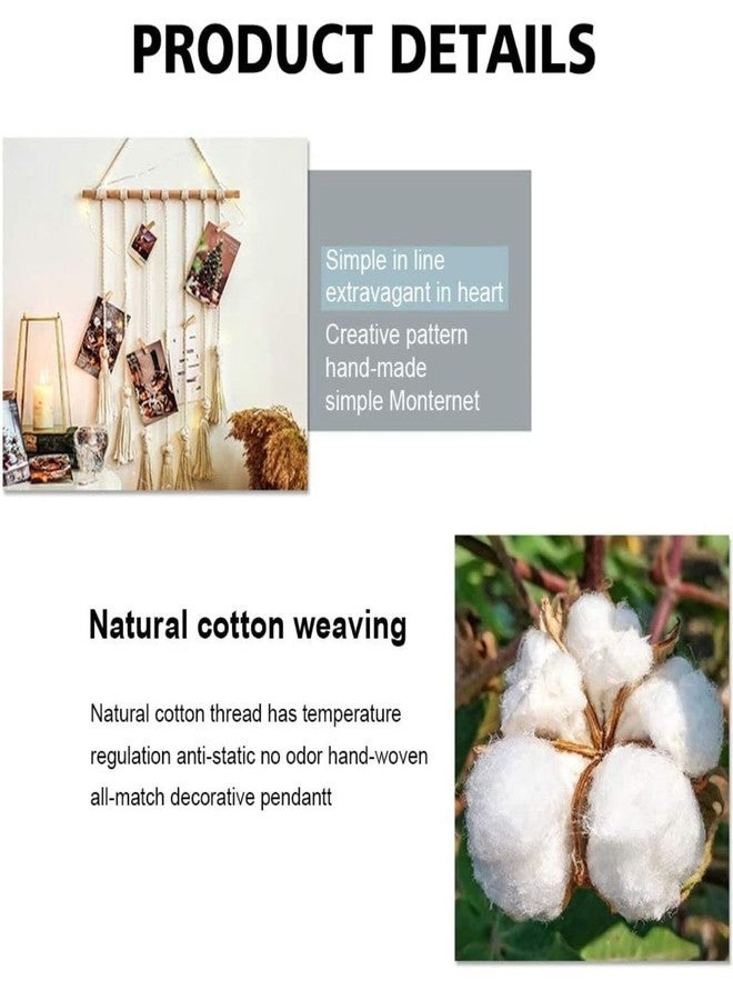 ecofynd Cotton Photo Display Wall Hanging Picture Organizer, Boho Aesthetic Home Decor with 10 Wooden Clips, Bohemian Frame for Bedroom Living Room Decorative Items (BH005) - Image 4