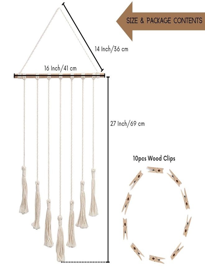 ecofynd Cotton Photo Display Wall Hanging Picture Organizer, Boho Aesthetic Home Decor with 10 Wooden Clips, Bohemian Frame for Bedroom Living Room Decorative Items (BH005) - Image 3