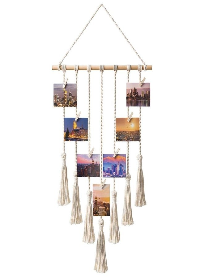 ecofynd Cotton Photo Display Wall Hanging Picture Organizer, Boho Aesthetic Home Decor with 10 Wooden Clips, Bohemian Frame for Bedroom Living Room Decorative Items (BH005) - Image 1