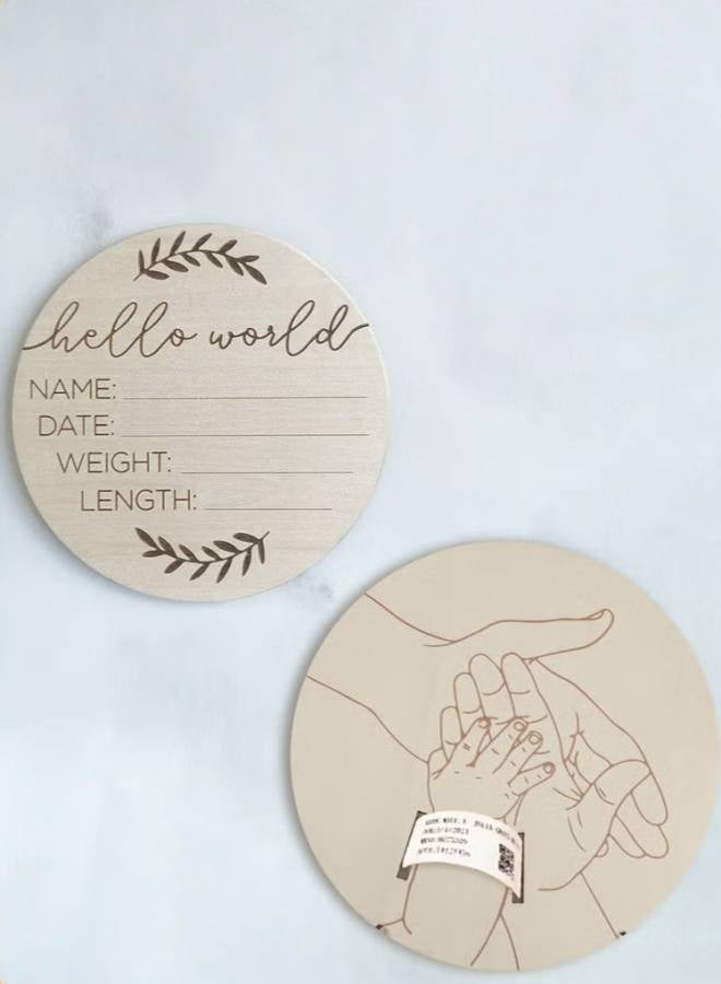 2 Pcs Newborn Wooden Birth Memorial Plaque, Newborn Hospital Bracelet Display Board, Double-Sided Engraved Baby Name Photo Props, Hello World Welcome Baby Decoration - Image 2