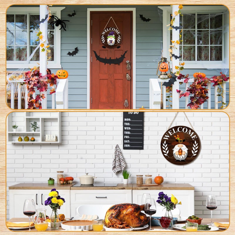 Qunclay Interchangeable Wooden Gnome Decor Holiday Seasonal Gnome Decorations with Magnet Pieces and Detachable Hats Changeable Welcome Sign for Home (Elegant Style) - Image 4