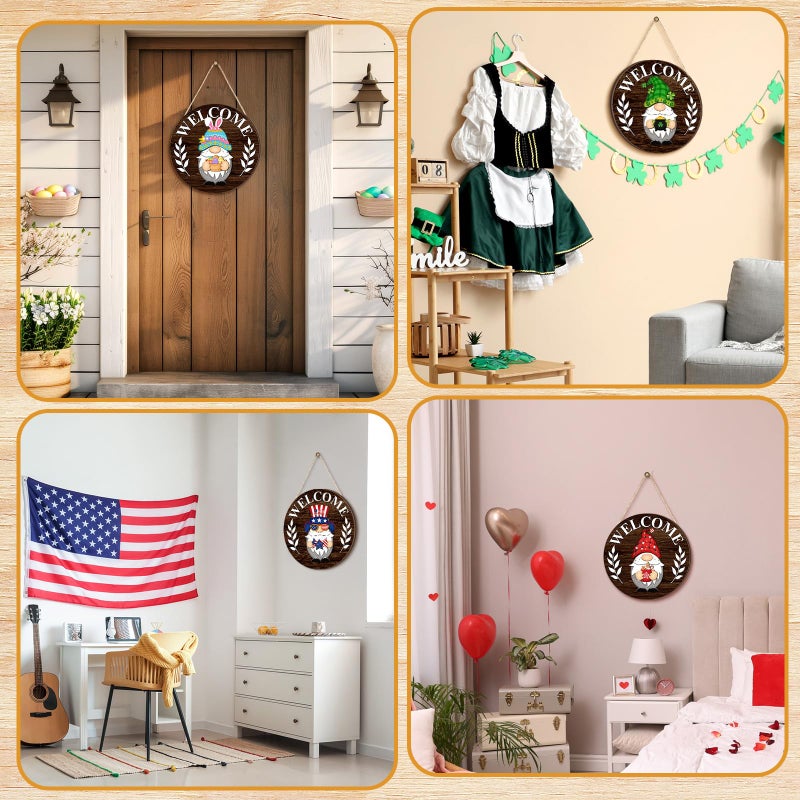 Qunclay Interchangeable Wooden Gnome Decor Holiday Seasonal Gnome Decorations with Magnet Pieces and Detachable Hats Changeable Welcome Sign for Home (Elegant Style) - Image 5