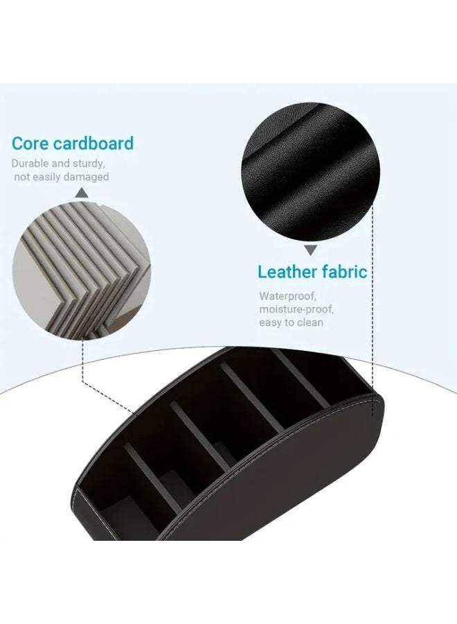 Black Faux Leather Remote Control Holder with 5 Compartments - Image 2
