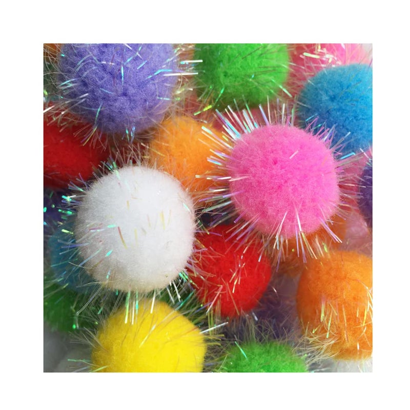RIMOBUL 20PCS 1.5INCH Extra Large Cat's Favorite Chase Glitter Ball Toy Sparkle Pom Pom Balls - Image 1