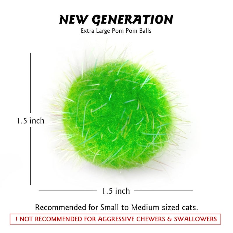 RIMOBUL 20PCS 1.5INCH Extra Large Cat's Favorite Chase Glitter Ball Toy Sparkle Pom Pom Balls - Image 2