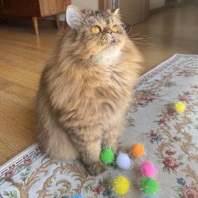 RIMOBUL 20PCS 1.5INCH Extra Large Cat's Favorite Chase Glitter Ball Toy Sparkle Pom Pom Balls - Image 5