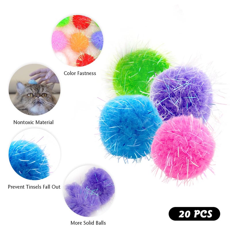 RIMOBUL 20PCS 1.5INCH Extra Large Cat's Favorite Chase Glitter Ball Toy Sparkle Pom Pom Balls - Image 3
