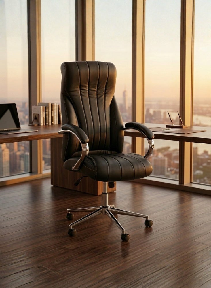 Karnak Saffet Ergonomic Office Chair | Leather Executive Mesh Lumbar Support Chair | Adjustable Height 360° Swivel Gaming Office Chair for Home & Office Furniture (Black) - Image 1