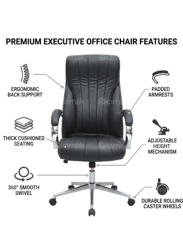Karnak Saffet Ergonomic Office Chair | Leather Executive Mesh Lumbar Support Chair | Adjustable Height 360° Swivel Gaming Office Chair for Home & Office Furniture (Black) - Image 2