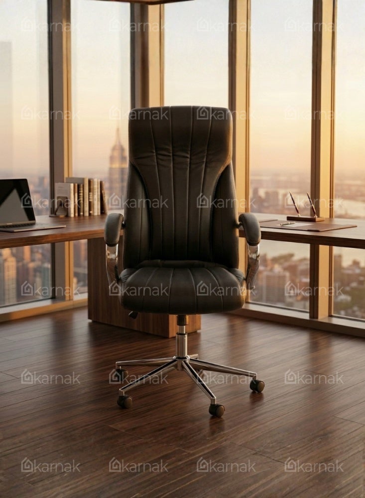 Karnak Saffet Ergonomic Office Chair | Leather Executive Mesh Lumbar Support Chair | Adjustable Height 360° Swivel Gaming Office Chair for Home & Office Furniture (Black) - Image 3