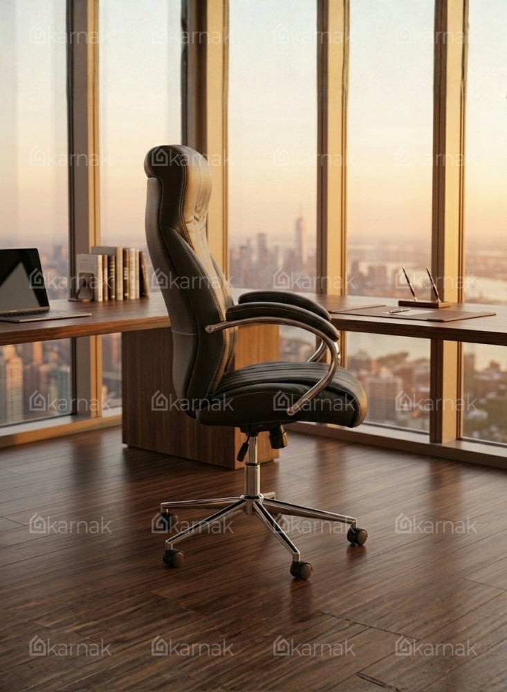 Karnak Saffet Ergonomic Office Chair | Leather Executive Mesh Lumbar Support Chair | Adjustable Height 360° Swivel Gaming Office Chair for Home & Office Furniture (Black) - Image 4
