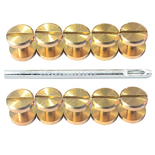 DGOL 12 Pairs Brass Backscrews with Hole Punch Golden Leather Fasteners Sturdy Binding Rivets Belt Strap Collar Back Screws Length (0.158 inch) - Image 1