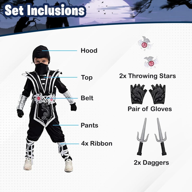Home Smart Black Ninja Deluxe Costume for Kid with Accessories Toys Ideal Gift for Birthday - Image 2