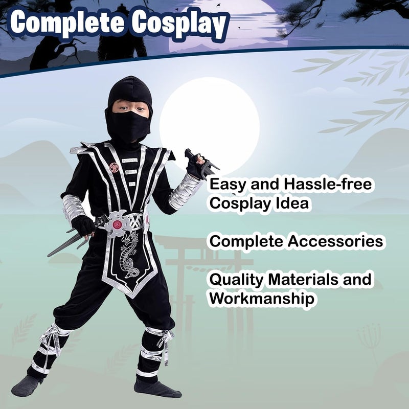 Home Smart Black Ninja Deluxe Costume for Kid with Accessories Toys Ideal Gift for Birthday - Image 3