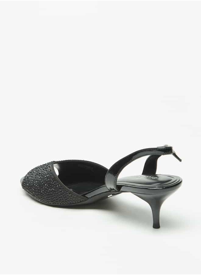 Celeste Women's Embellished Peep Toe Sandals with Kitten Heels and Buckle Closure  - Image 2